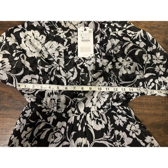 NWT Zara Floral Print Mini Dress with Ruffles in Black/White Monochrome Women S - Picture 5 of 11